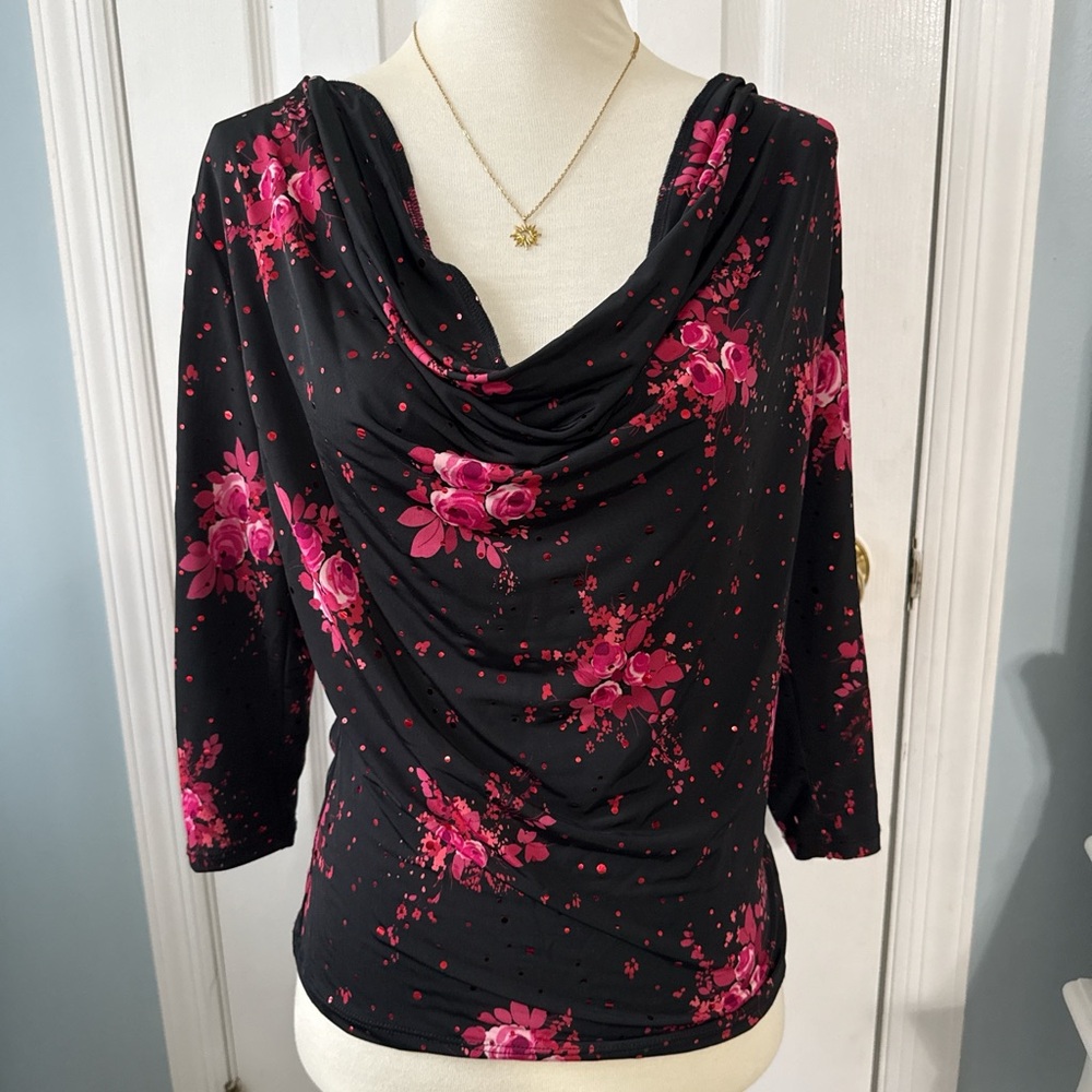 Fashion Bug Black and Pink Floral Blouse